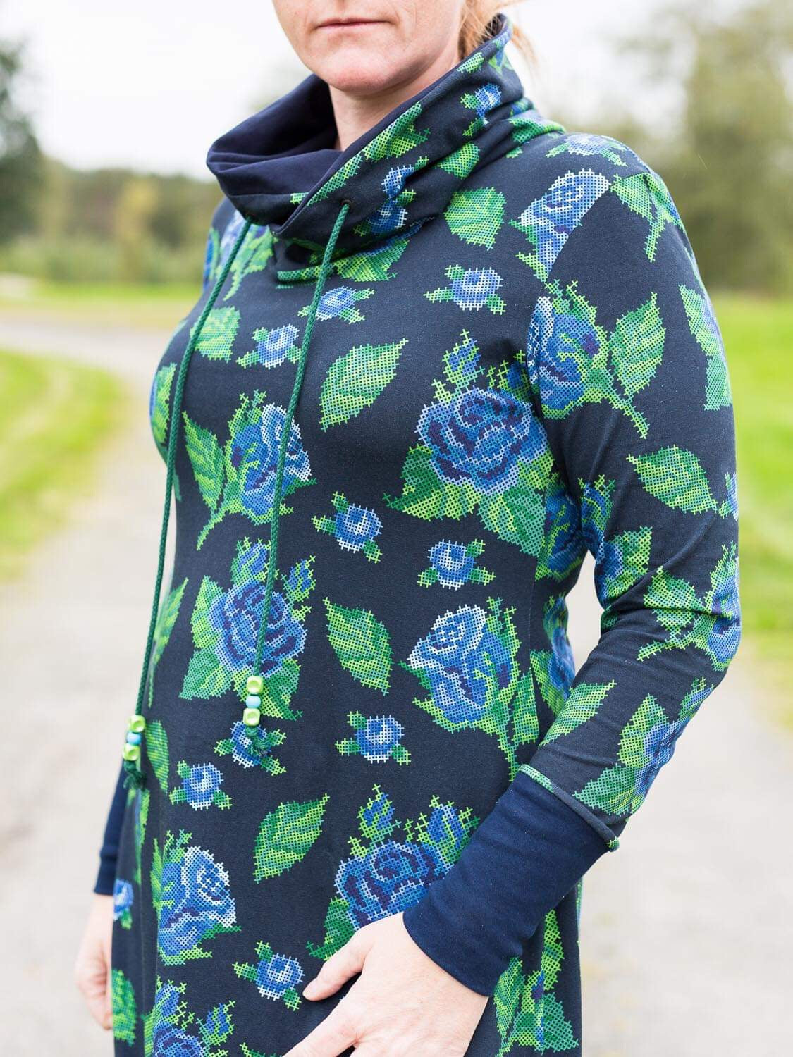 Cross Stitch Roses Trikå/Jersey Marine Blue-Blue