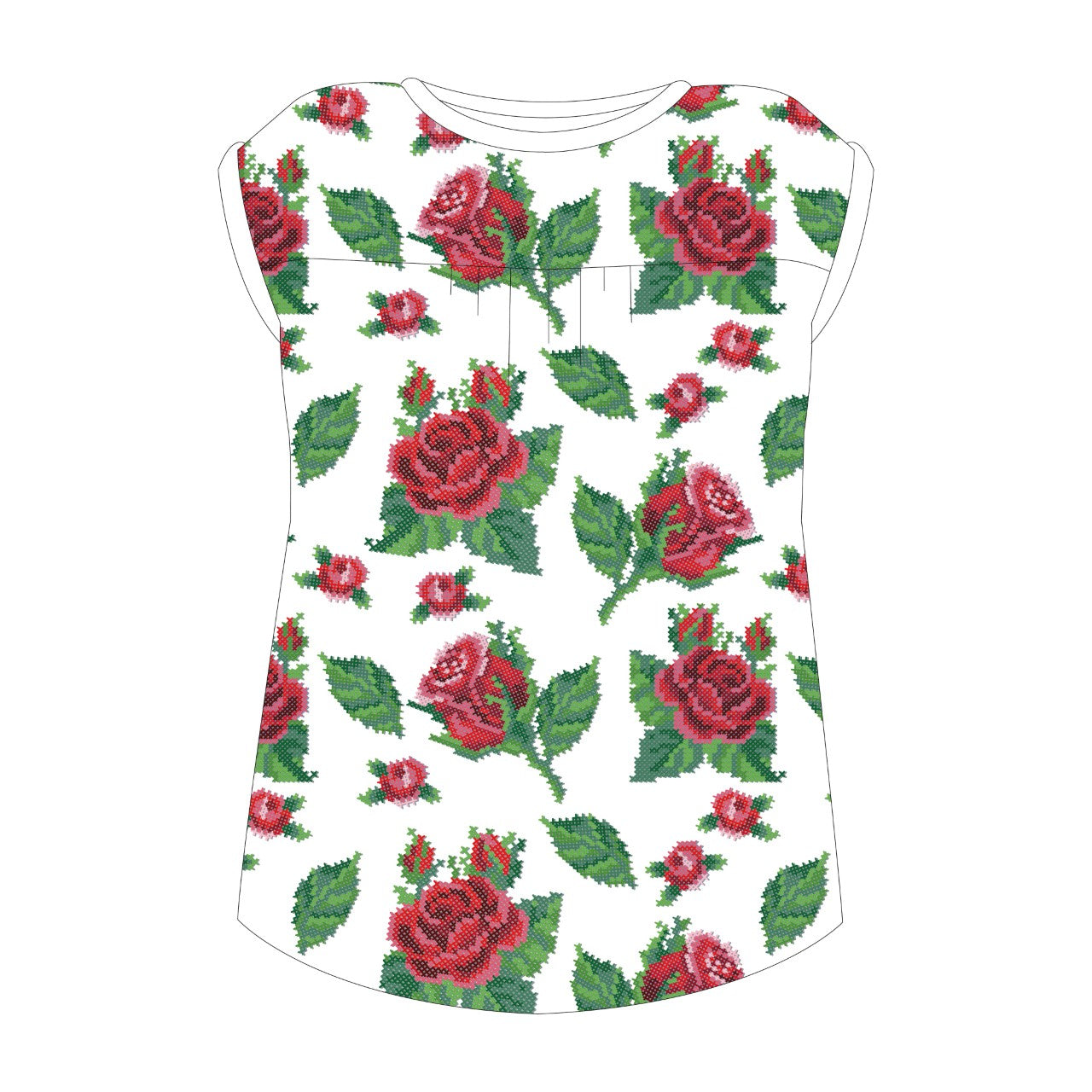 Cross Stitch Roses Trikå/Jersey Marine Blue-Blue