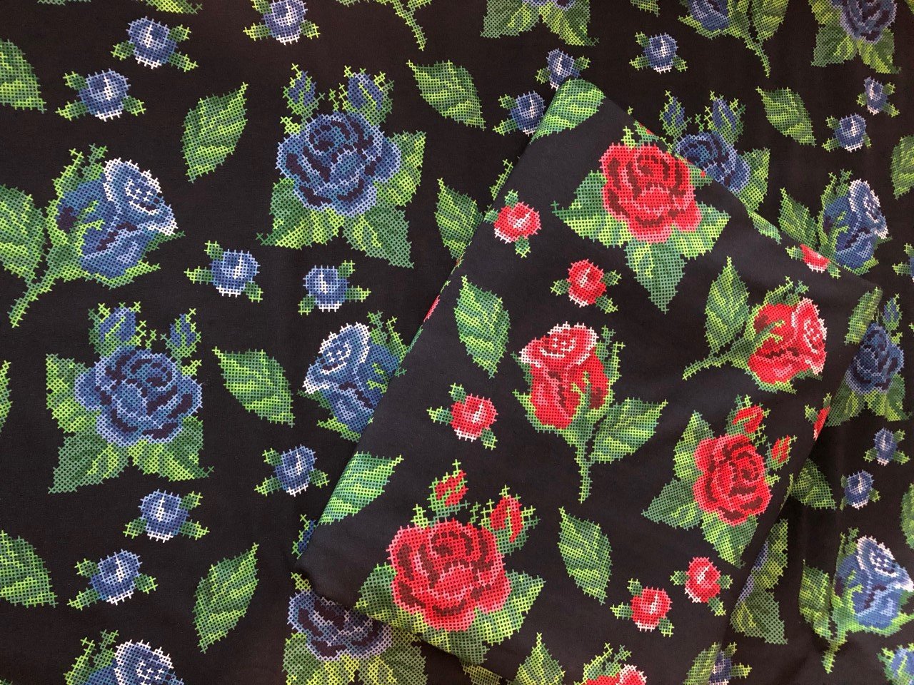 Cross Stitch Roses Trikå/Jersey Marine Blue-Blue