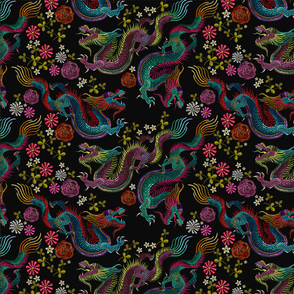 Embroidery Dragons Multi GOTS-Trikå/Jersey