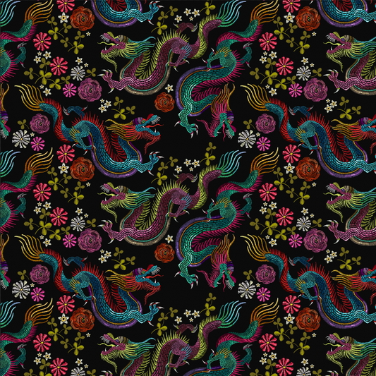 Embroidery Dragons Multi GOTS-Trikå/Jersey