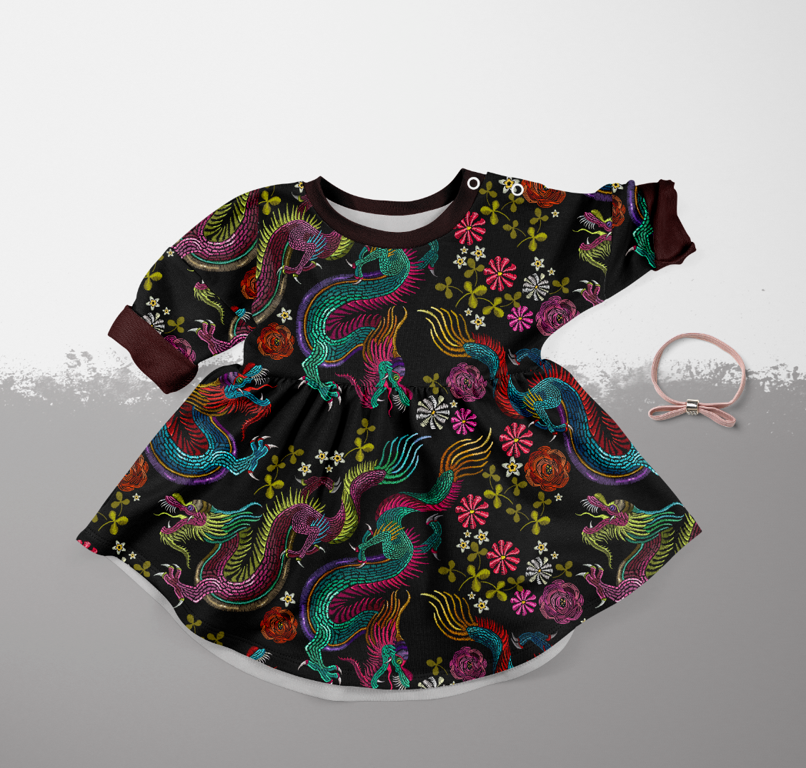 Embroidery Dragons Multi GOTS-Trikå/Jersey