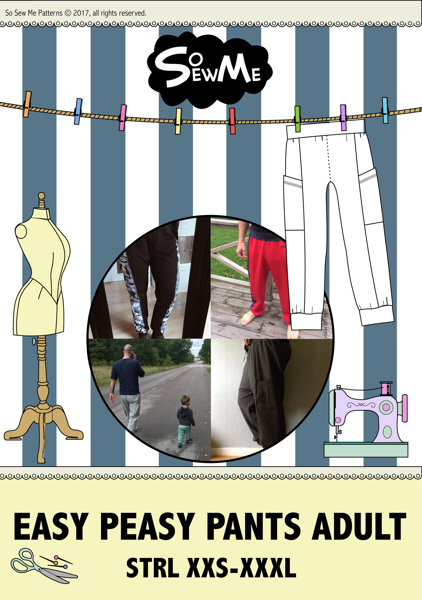 Easy Peasy Pants Adult strl XXS-XXXL Pappersmönster