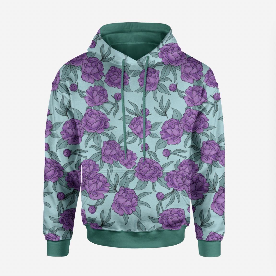 Peonies Aqua Purple GOTS-Trikå/Jersey