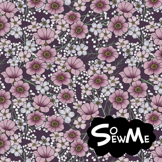 Sommarblomster Pale Pink/Plum GOTS-Trikå/Jersey