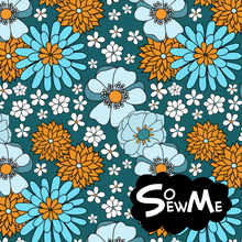 Thats 70s Flowers Teal Single Brushed Lycra