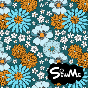 Thats 70s Flowers Teal Single Brushed Lycra