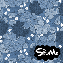 Messy Flowers Blue GOTS-Trikå/Jersey