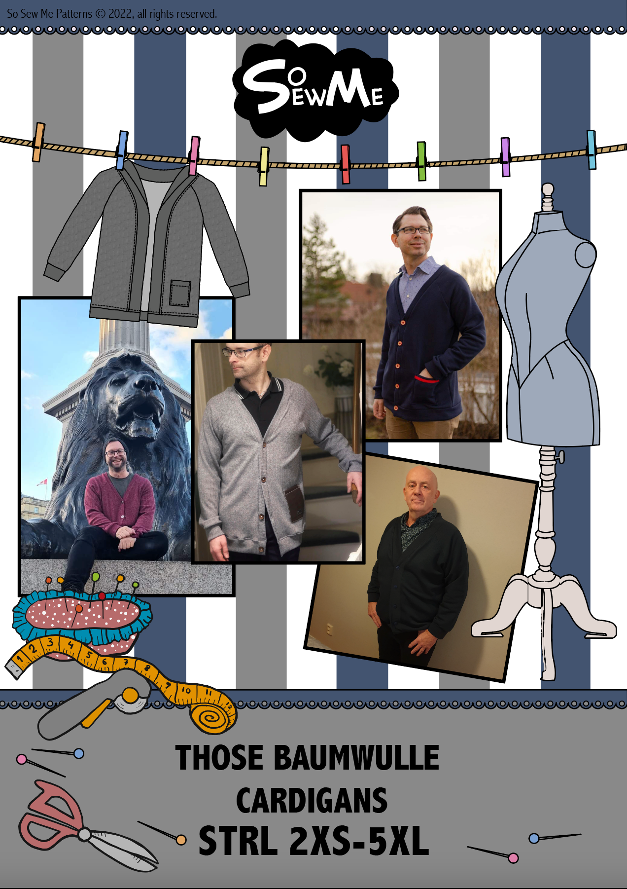 Those BaumwULLE Cardigans Herr Strl 2XS-5XL Pappersmönster