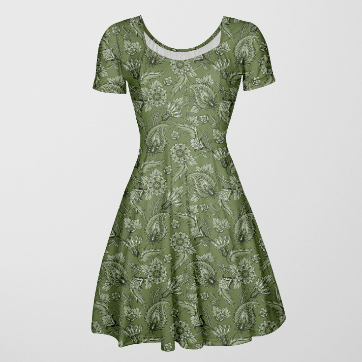 Floral Paisley Green GOTS-Trikå/Jersey