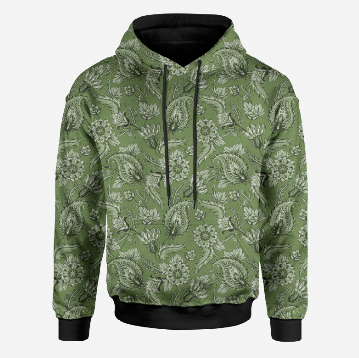 Floral Paisley Green GOTS-Trikå/Jersey