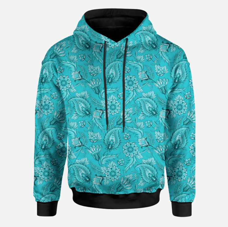 Floral Paisley Aqua GOTS-Trikå/Jersey