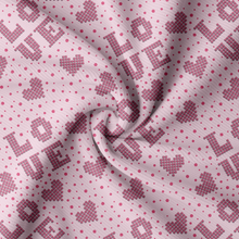 Ribbad GOTS-Trikå Pixel Love Pink FÖRHANDBOKNING