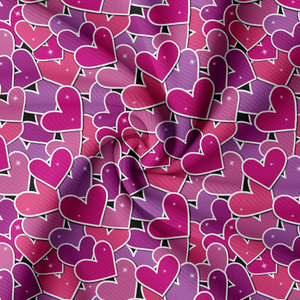 Ribbad GOTS-Trikå Multi Hearts Pink FÖRHANDBOKNING