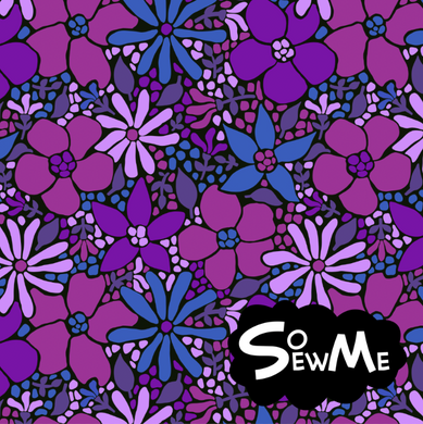 Mosaik Flowers Black Purple GOTS-Trikå/Jersey