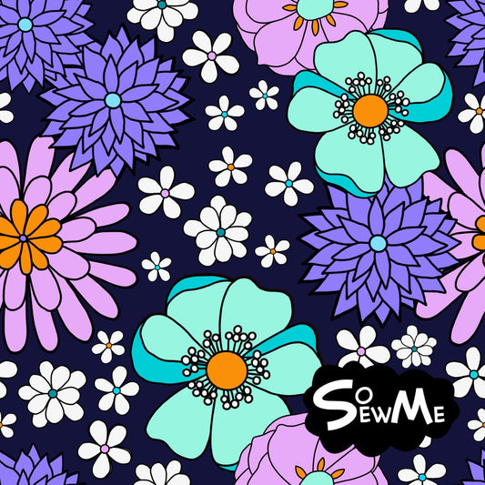 That 70's Flowers Marine Blue Trikå/Jersey