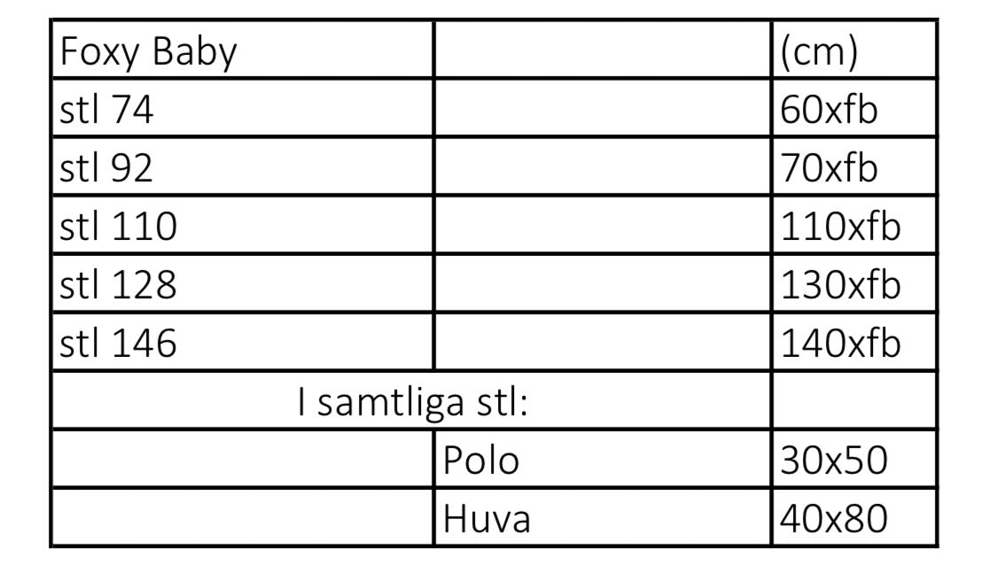 Foxy Baby Strl 74-170 PDF-mönster